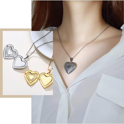 Customize Engrave Heart Pendant Necklaces for Women Stainless Steel Metal Photo Frame Family Love BFF Keepsake Gifts Jewelry