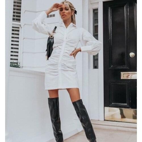 Lantern Sleeve With Long Sleeve Europe And America 2021 Fashion New Pure Color Sexy V-Neck Slim Buttock Pleated Mini Skirt SS619