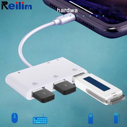 Reilim OTG Multi port USB Adapter for iPhone 11 X iOS 13 USB camera sd card reader converter for lightning 6 in 1 for iPadOS 13