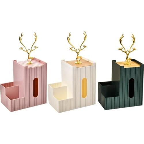 Luxury Multifunction Tissue Box Cover Elk Antlers Jewelry Holder Remote Control Cosmetics Bedroom Desktop Organizer N0PA