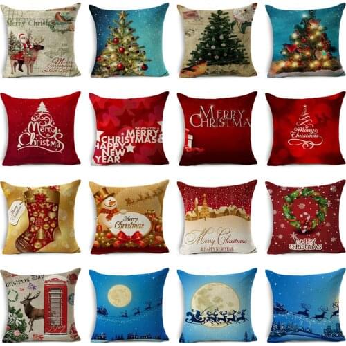 Christmas Decoration Cushion Cover Christmas Tree Sock Sled Sofa Throw Pillow Cases Linen Elk Snowman Pillow Cover Home Decor