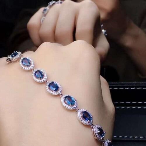Sapphire bracelet Free shipping Real natural sapphire Bracelet 925 sterling silver Bracelet