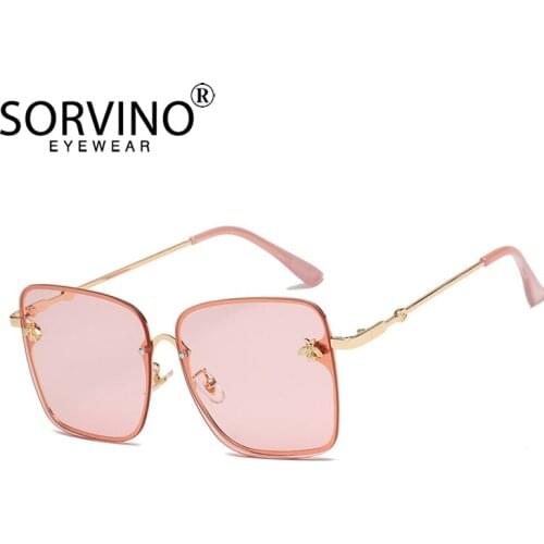 SORVINO Retro 2020 Rimless Square Bee Sunglasses Women Luxury Brand Oversized 90s Designer Pink Crystal Sun Glasses Shades SP233