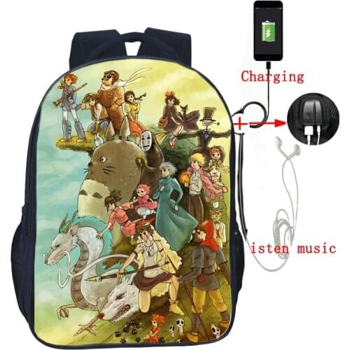 Students Boys Girls Hayao Miyazaki Totoro Rucksack Beautiful USB Charging Schoolbag Daily Backpack High Quality Backpack