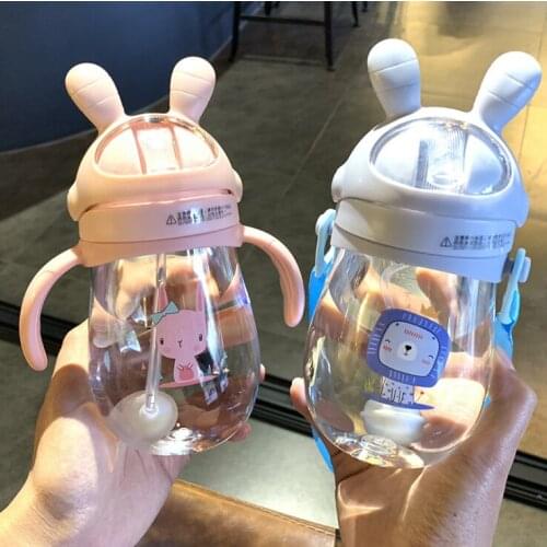 Baby kids children cartoon animal school drinking water straw bottle straw sippy cup with straw 260ml