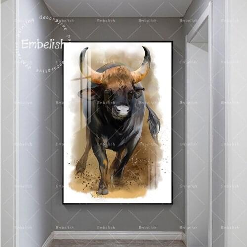 Embelish Hot Selling Watercolor Bull Animals HD Wall Posters For Home Decor Print Canvas Oil Painting For Living Room Pictures
