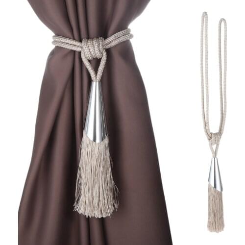 2Pcs Tassel Rope Curtain Tiebacks Holdbacks for Window Curtain Bedroom, Hand Knitting Decoration Buckle Cord Drapery Tie Back