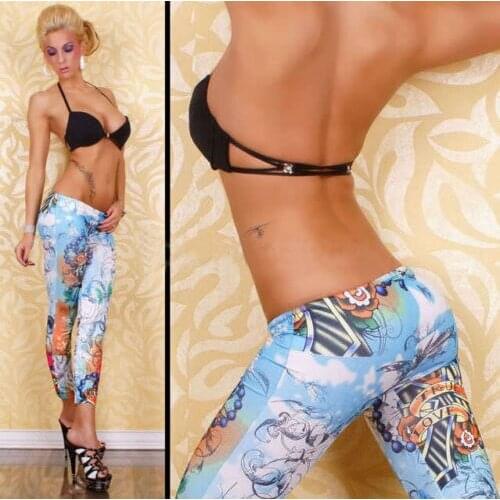 Blue Pattern Printed Women Leggings High Waist Slim Leggings Female Fitness Leggings Casual Pants