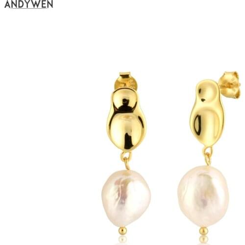 ANDYWEN 925 Sterling Silver Women Pearl Drop Earring Women Fashion Luxury Fashion Fine Jewelry 2020 Rock Punk European Jewels