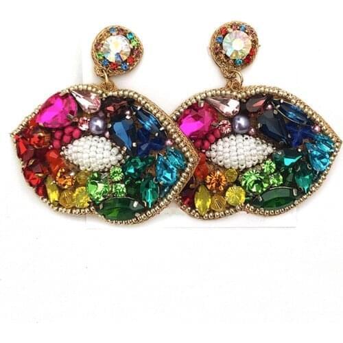 Rhinestone Earing Mouth Statement Earrings For Women Crystal Big Earrings Luxury Wedding Earings Earrings Boucle D'oreille Femme