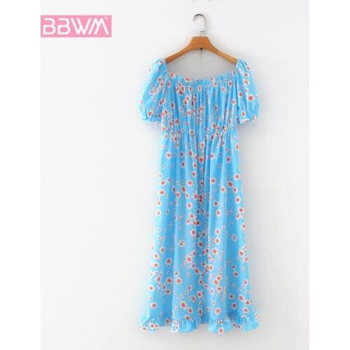 One-neck Short Sleeve Waist Long Bohemian Sweet Womens Dress Summer Seaside Vacation Sunscreen Chic Women Dress