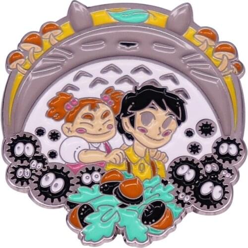 Sisters Satsuki and Mei with Totoro Soot Sprites Pin