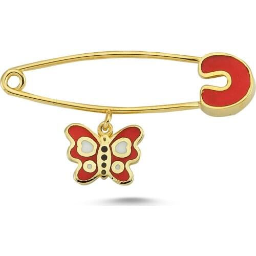 14K (585) Gold Enamel Butterfly Safety Pin