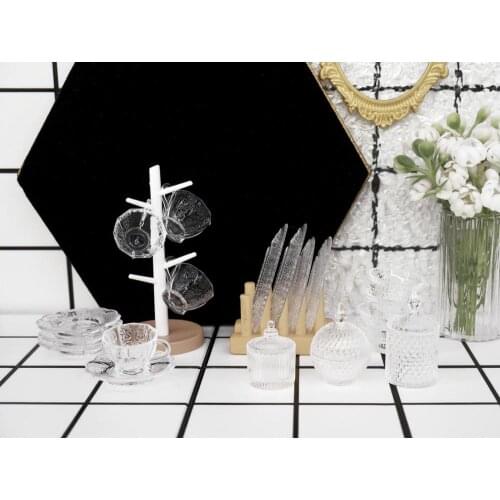 1:6 doll house mini model furniture accessories Glass texture combination (Including cups and saucers, fruit plates, salad bowl