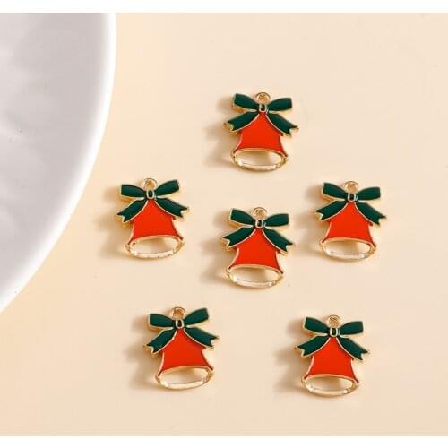 10pcs 13*14mm Christmas Bell Charms DIY for Bracelets Pendants Earrings Making Enamel Gift Charms Handmade Jewelry Accessories
