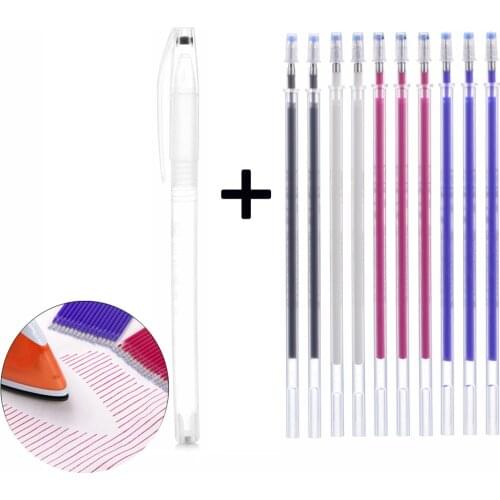 10PCS High Temperature Disappearing Fabric Marker Refills+1PC Heat Erase Pen for Dressmaking Fabric PU Leather DIY Sewing Tools