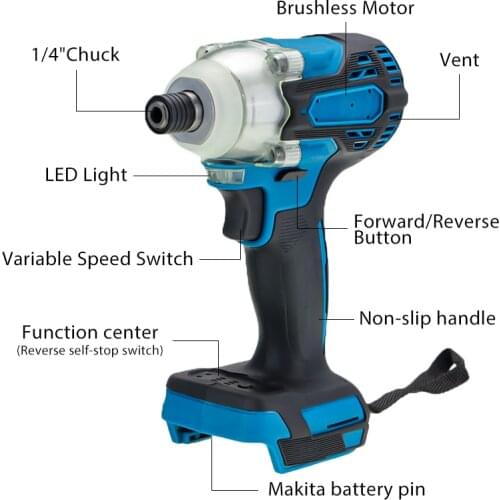 18V Brushless Electric Screwdriver Cordless 1/2 inch Impact Wrench Rechargable Drill Driver For Makita 18V Battery（not include