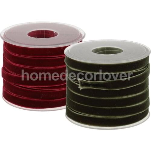 2*20 Yard Velvet Ribbon Roll For Diy Handicraft Decoratio or Holiday Gift Package Wrapping Wine Red & Green