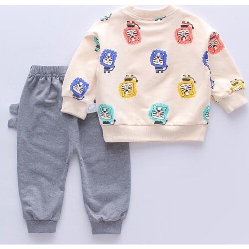 JY 2Piece/Set Boys Casual Long-Sleeved Sweater+Pant Two-Piece Printed Lion Casual Set 80 90 100 110 XZ01
