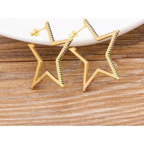 2021 New Arrival Big Hoop Star Earrings Micro Pave CZ Stone Boho Crystal Earrings Jewelry For Women Charm Party New Year Gifts