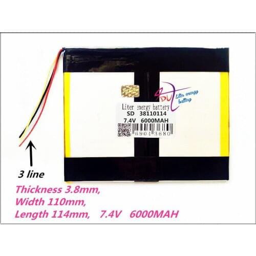 3 line 6000mAh 7.4V 38110114 40110110 Polymer rechargeable batteries GPS DVD Power bank Tablet computer general battery