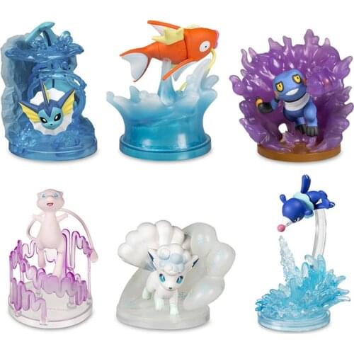 6Pcs/Set Hot Cartoon Toys Alola Vulpix Mew Magikarp Croagunk Popplio Vaporeon Action Figure Toys New Anime Pokemones Figure Toys