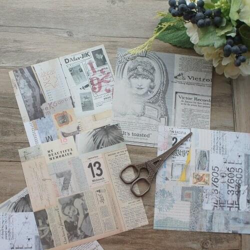 8 Sheets/lot 16.5*16.5cm DIY Colorful Retro News Posters Sticker Design Wrapping Creative Craft Background Scrapbook Paper