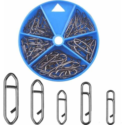 80Pcs/Box Fishing Connector Fast Link Clip Snap Swivels Stainless Steel Quick Change Lure Snaps Accessories Terminal Tackle