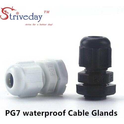 100pcs/lot White/Black PG7 Nylon cable gland Wiring Accessories cable connector waterproof