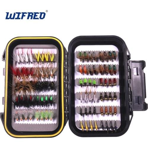 Bimoo 88pcs/Box Assorted Trout Fly Fishing Flies Kit Nymph Dry Flies Insects Brown Brook Trout Grayling Fishing Fly Lures Bait