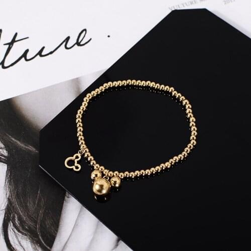 YUN RUO Rose Gold Color Lovely Mouse Elastic Beads Bracelet Woman Birthday Gift 316 L Titanium Steel Jewelry Not Change Color