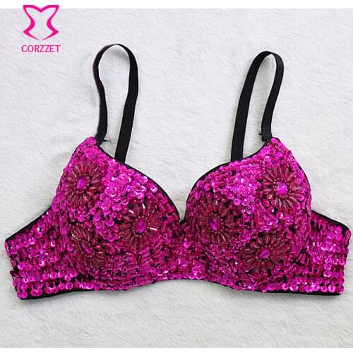 Rose Chrysanthemum Beading and Sequins Push Up Bra Sexy Bralette Bras For Women Underwear Punk Rock Dancing Clubwear Brassiere