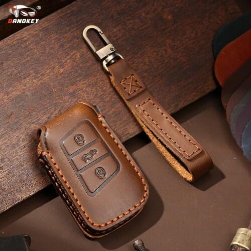 Dandkey For VW Volkswagen Tiguan MK2 Magotan Passat B8 CC For Skoda Superb A7 2017 2018 3 BTN Genuine Leather Remote Key Cover