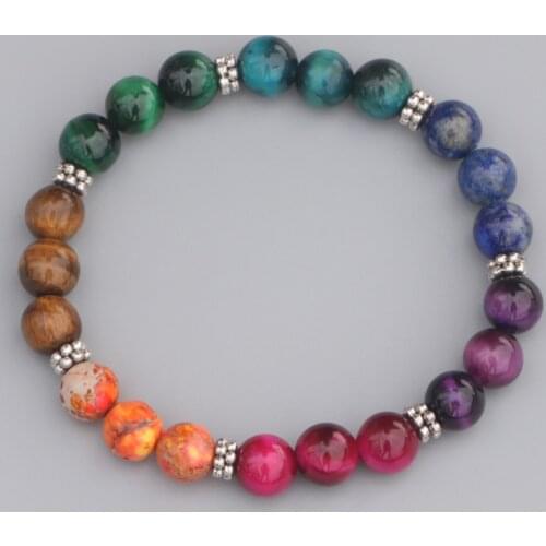 EDOTHALIA Popular 7 Chakras Tiger Eye Bead Bracelets For Women Girls Yoga Meditation Bracelet Jewelry Gift