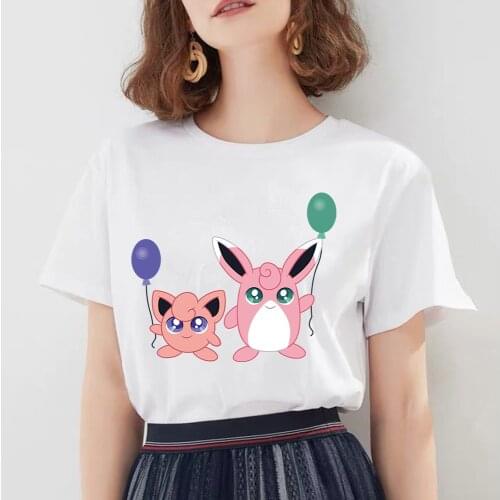 Pokemon T-shirt 2021 Summer New Kawaii Jigglypuff Anime Tops Women Casual Clothes Print Short Sleeve Cartoon Girl Aesthetic Tees
