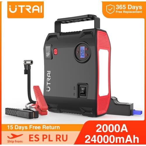 UTRAI Jump Starter 24000mAh 2000A JStar 5 Power Bank Air Pump Car Booster 12V Flashlight 4 In 1 Battery Charger Engine Starting