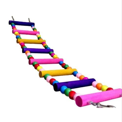 Colourful Pet Climbing Ladder Biting Wood Brick Toys With Hanging Rope for Bird Parrot Supplies