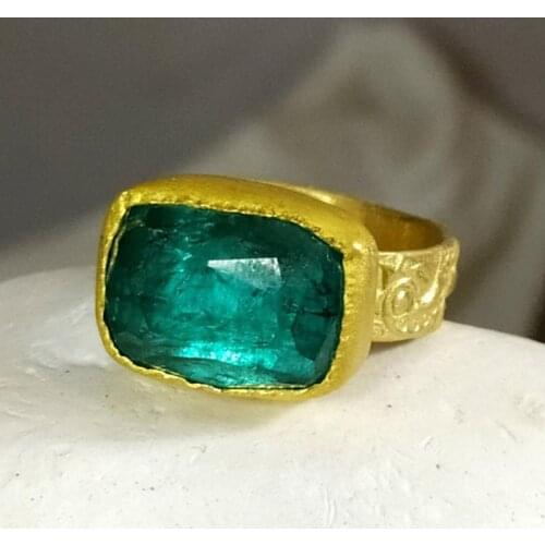 Trendy Square Green Blue CZ Stone Rings Jewelry Fashion Gold Color Geometric Cut Zircon Anniversary Ring 2021 New