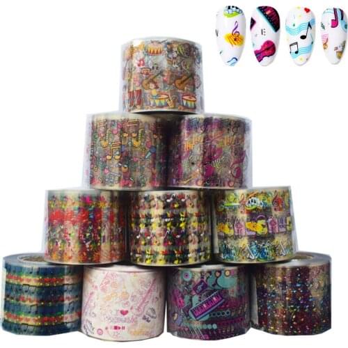 10Rolls Music Symbol Nail Foil Set Guitar Piano Singer Note Symbol Adhesive Nail Art Stickers Slider Decoration Wraps 50m*4cm