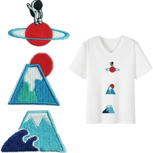 Space Patches for Clothing Accessories Japan Applique Mount Fuji Embroidery Iron on Patch Biker Clothes Stickers Diy Parches