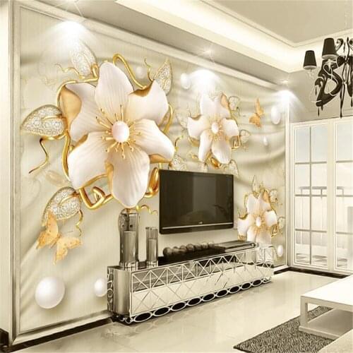 Milofi custom wall wallpaper mural European 3d luxury golden jewelry flower silk jewelry TV background wall