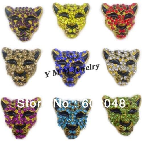 Wholesale 50pcs Rhinestone Leopard Head Connectors Fit Bracelet Woven DIY Mixed Colours