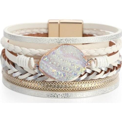 ORNAPEADIA Hot Bohemian Ethnic Style Bracelet Multi-layer Leather Braided Diamond Magnetic Buckle Retro Personality Bracelet