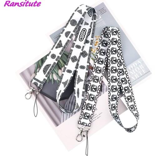 Ransitute R1918 Viking Rune Cool Painting Art Key Chain Lanyard Neck Strap For Phone Keys ID Card Creative Lanyards