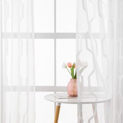 CDIY Modern Embroidered Tulle Window Curtains for Living Room Bedroom Leaf Sheer Voile Curtain for Kitchen Door Blind Drapes
