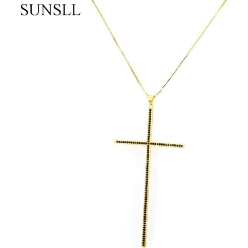 SUNSLL Golden Copper White/ Black Color Cubic Zirconia Cross Necklaces Womens Fashion Jewelry CZ Colar Feminina