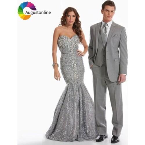 Light Grey Men Suits Wedding Suits Evening Party Custom Slim Fit Formal Groom Tailored Tuxedos Best Man Terno Masculino 3 Pieces