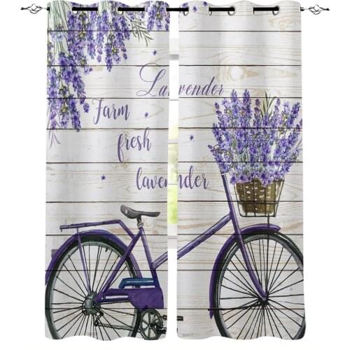 Pastoral Style Lavender Bicycle Wood Plank Texture Curtain For Living Room Bedroom Kitchen Curtains For Window Children Drapes