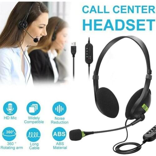 USB Headset Wired Control Headphone Computer Laptop Earphone with Noise Reduction Microphone