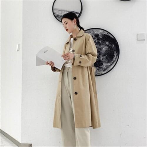 Spring Autumn Women Windbreaker Beltl Fashion Loose Trench Coats Long Sleeve Lapel Single Breasted Stitching Windbreaker Woman